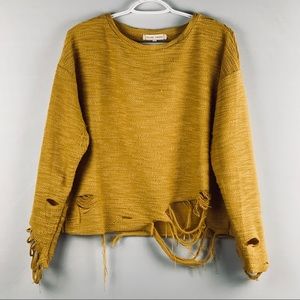 BUCKLE GILDED INTENT reverse french terry knit top, small, gold, long sleeve